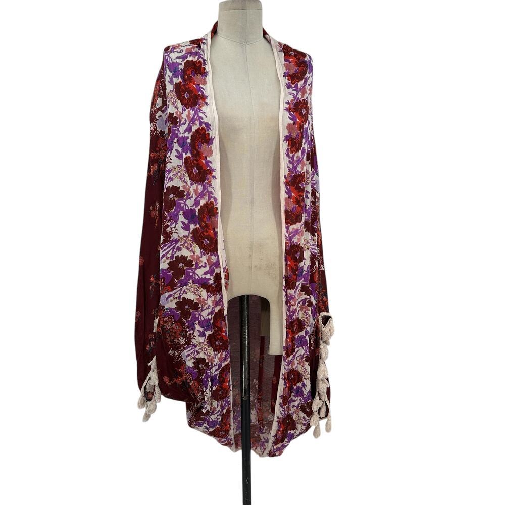 Free People Bali Wrapped In Blooms Shawl Kimono Wrap Berry Combo One‎ Size - Picture 2 of 12